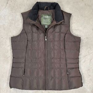 Eddie Bauer‎ Womens L Brown Puffer Vest Quilted Premium Goose Down Zip Pockets